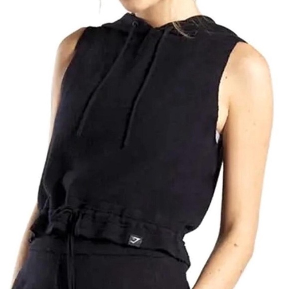 Gymshark Island Black Sleeveless Crop hoodie size small - Picture 1 of 6